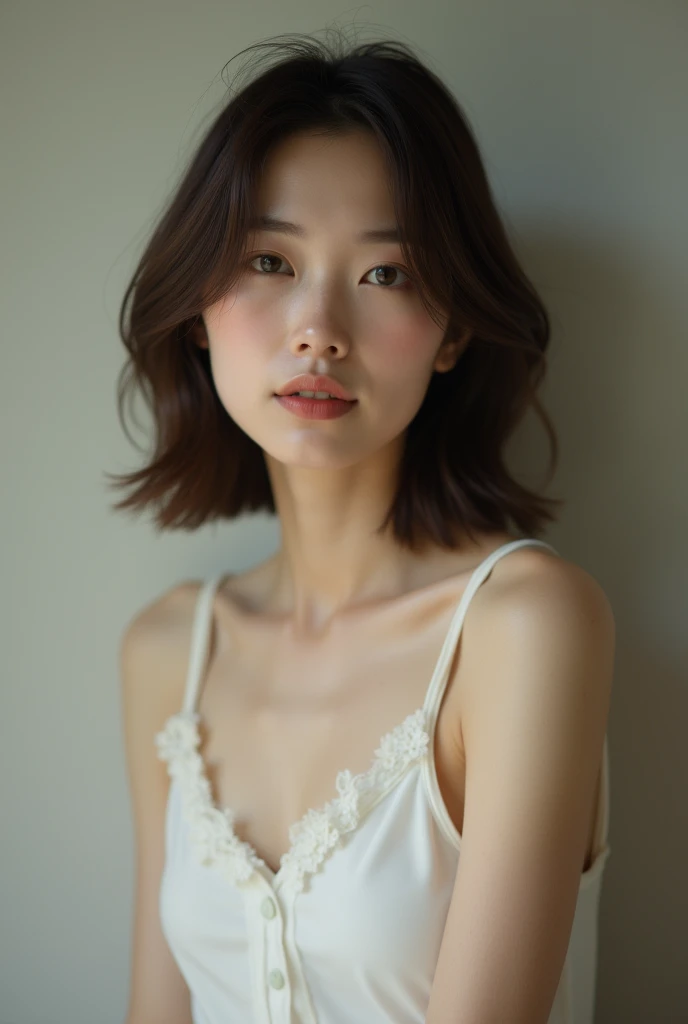 Japanese women、50 years old、Brown Hair、Shortcuts、White camisole、Bcup、whole body