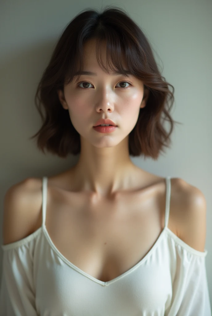 Japanese women、50 years old、Brown Hair、Shortcuts、White camisole、Ｂcup、whole body