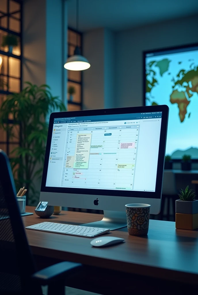 a computer and on its screen an open online calendar