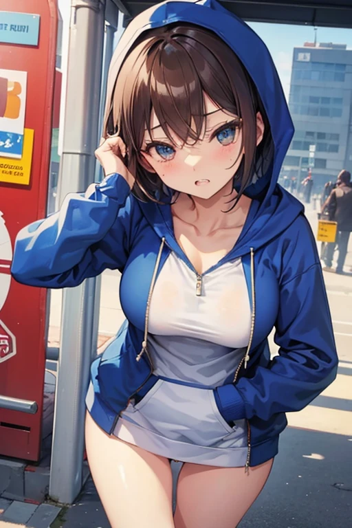 (blue naked hoodie)、short hair、Zip-up、nice、Show off her breasts、Brown Hair、Big Breasts、((Very good))、Milk Crush、city、city内、crowd、Attention、Pussy、Pussy、Lower body naked、Place the sausage between your legs、(return)、(put in)、Outdoor masturbation、Like before、Slosh、Pussy汁、Shove your hands into your pockets、Broken、(Get angry)、(Molester)、Double teeth、