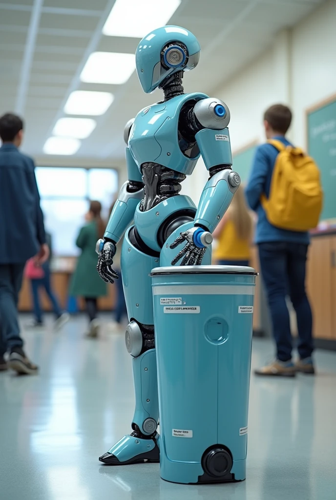 drawing of recycling bin monitoring robot in school with labeled sensors