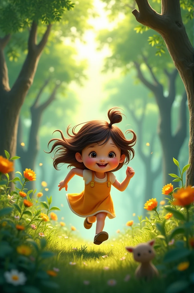 Animated image of a girl running through the forest