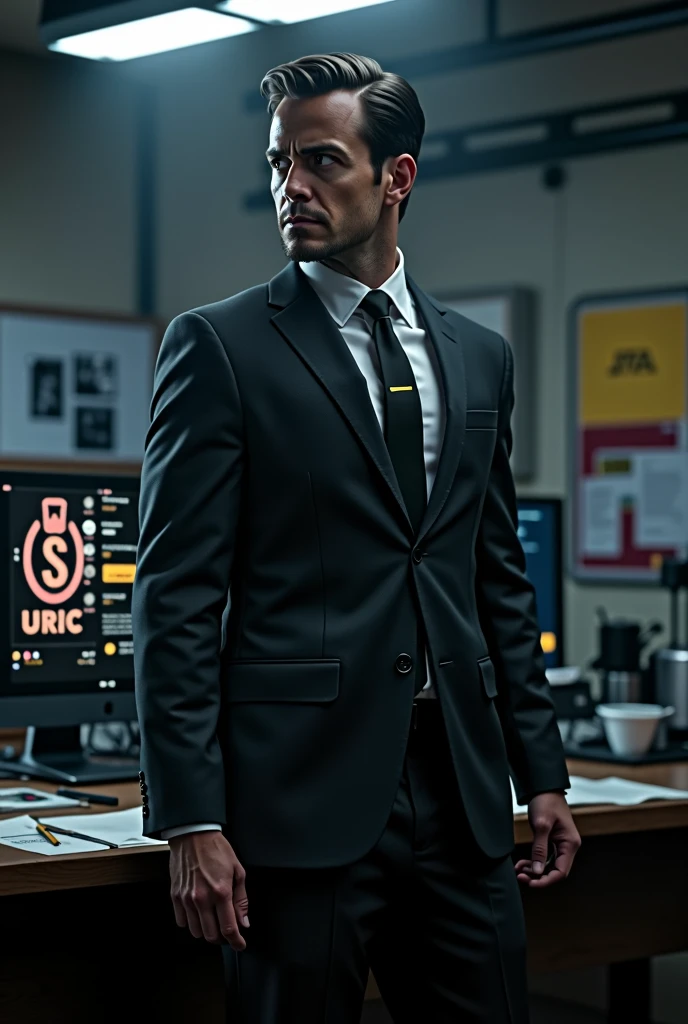 Police investigator with URIC logo and Sparta
