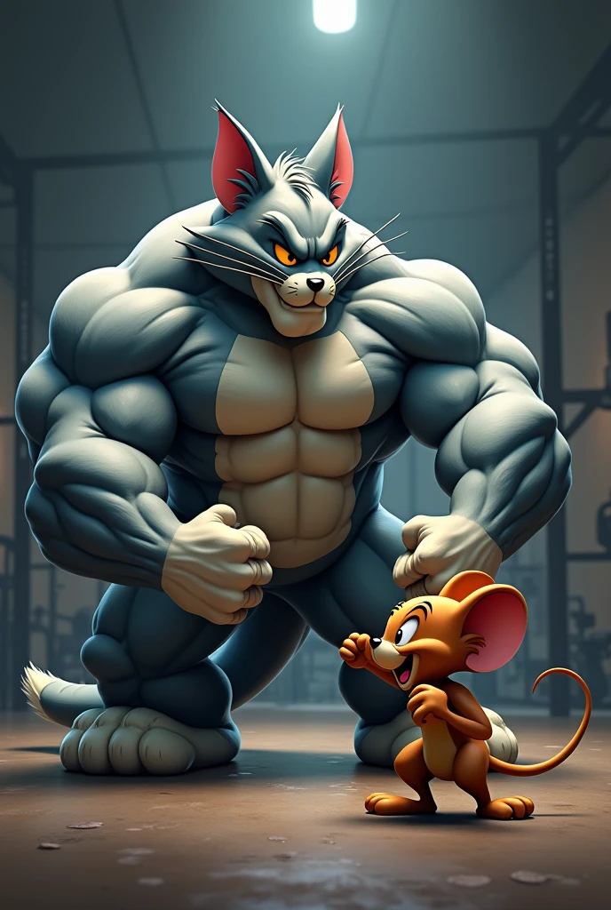 Tom and Jerry with bodybuilder