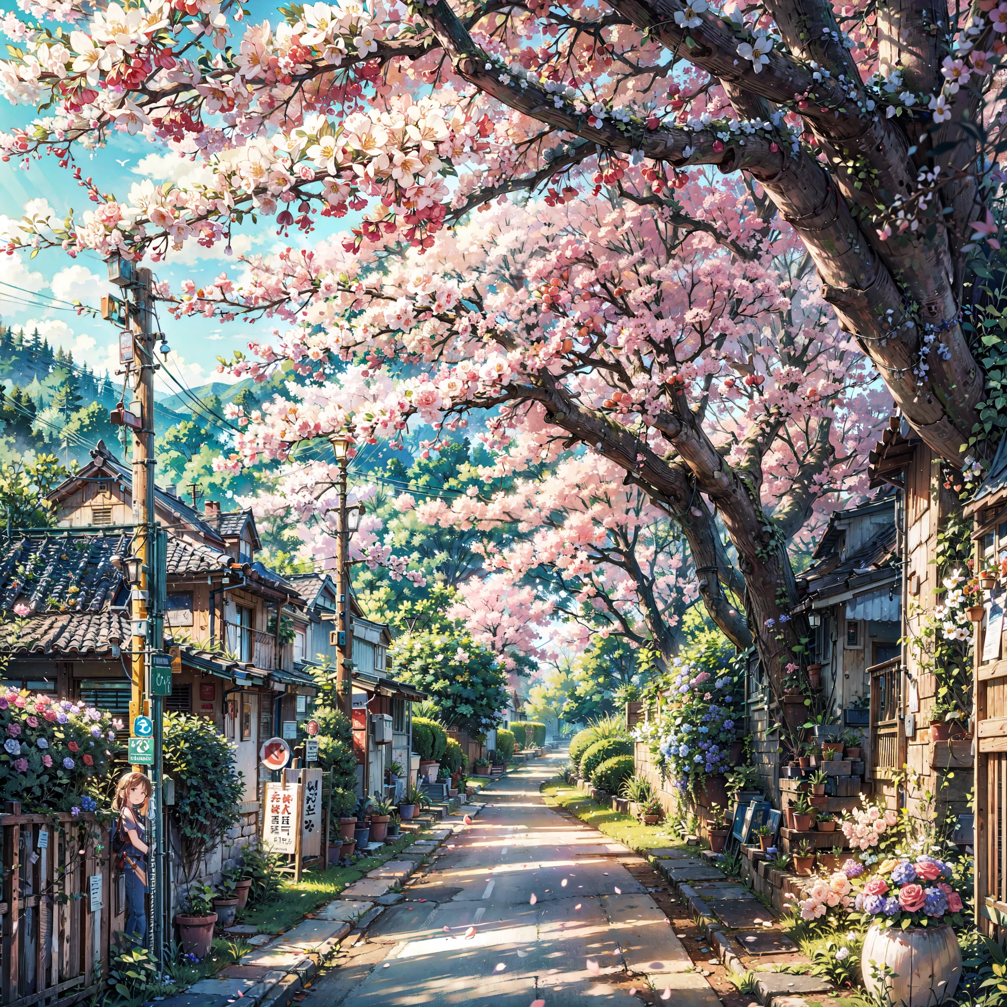 (((trees))), ((packed leaves)), (dense foliage), (green leaves), plants, trees, flowers, vibrant