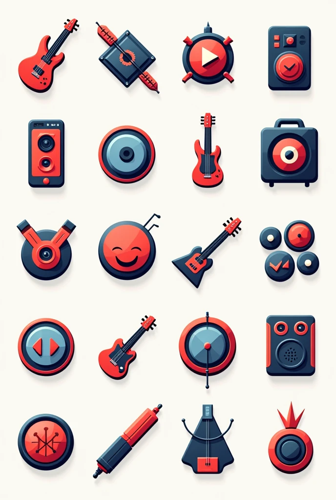 - Create an icon set for a rock music app Think about all the actions a user might take: Play, pauses, Move forward, back, add to playlists, etc
 