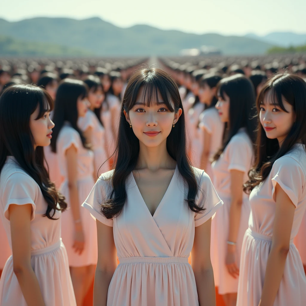 (((((Japanese Clone girls=Myself)))))), (((Best Super High quality Myself Clone girls Raw Photography Art))), (16K, Highest quality, Ultra-high resolution, RAW Photos), (((It&#39;s so unrealistic., With unparalleled depiction, With an unfathomable sight, An unprecedented and shocking worldview, Clone girls in a world of mass reproduction, Ultra-realistic))), (((Japanese, woman, 20yo, Saito-Asuka))), (Small face, ((Thick black hair, Semi-long hair))), ((V-neck short-sleeve dress)), (((((Very detailed美しい女体, Accurate body structure, Very detailed完璧な, Super busty body with very large breasts, Clearly emphasizes cleavage))))), (((Dark Eyes, Mature face, Cute Smile, A gentle gaze))), (((Her happy and smiling expression is so cute))), ((((((((Very detailed分身増殖描写, ((1girl→Myself cloning→1,000,000,000,000,000,000,000,000,000,000,000,000,000,000,000,000,000,000,000,000Myself Clone girls)))))))))), ((((((((Very detailed, The precise depiction of the proliferation of Myself Clone girls, ((With the perfectly identical bodies of Myself clone girls, With the exact same face as the Myself clone girls, With the exact same hairstyle as the Myself clone girls, In the exact same clothes as the girls who are my clones, Perfectly the same height as the Myself clone girls, Super big breasts, just like the Myself clone girls)))))))))), (((Myself clone girls only))), (((Multiple pairs, Very detailed depiction, (Myself clone girls hug each other, Myself clone girls assemble, Fun conversations with fellow Myself clone girls, A fun conversation between Myself clone girls, Myself clone girls holding hands, Walking with lots of Myself clone girls)))), (((Everyone looks at the camera))), (((Unbelievably crowded, Transcendent Myself clone girls intimately, Countless Myself clone girls surround you in 360 degrees))), (Bright, soft sunlight), (((Very wide field of view, Very detailed, Detailed ultra-perspective depiction with clear depth, super wide top view))), (((((Landscape with a curved slope))))), (((Very photographic and detailed depiction, Myself clone girls will multiply infinitely and fill the surroundings from one side to the horizon with their bodies tightly packed together without any gaps., A scene of endless Myself clone girls and a fun atmosphere))), (Focus on the average value of the image)