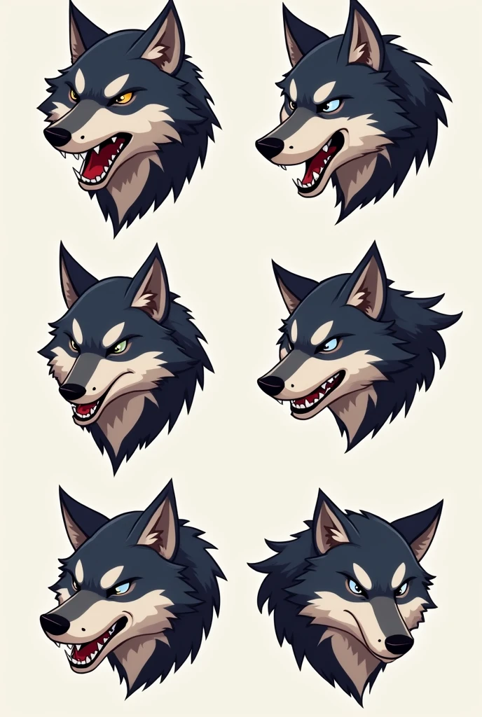 create different wolf head with diferent emotions for twitch's emoticone