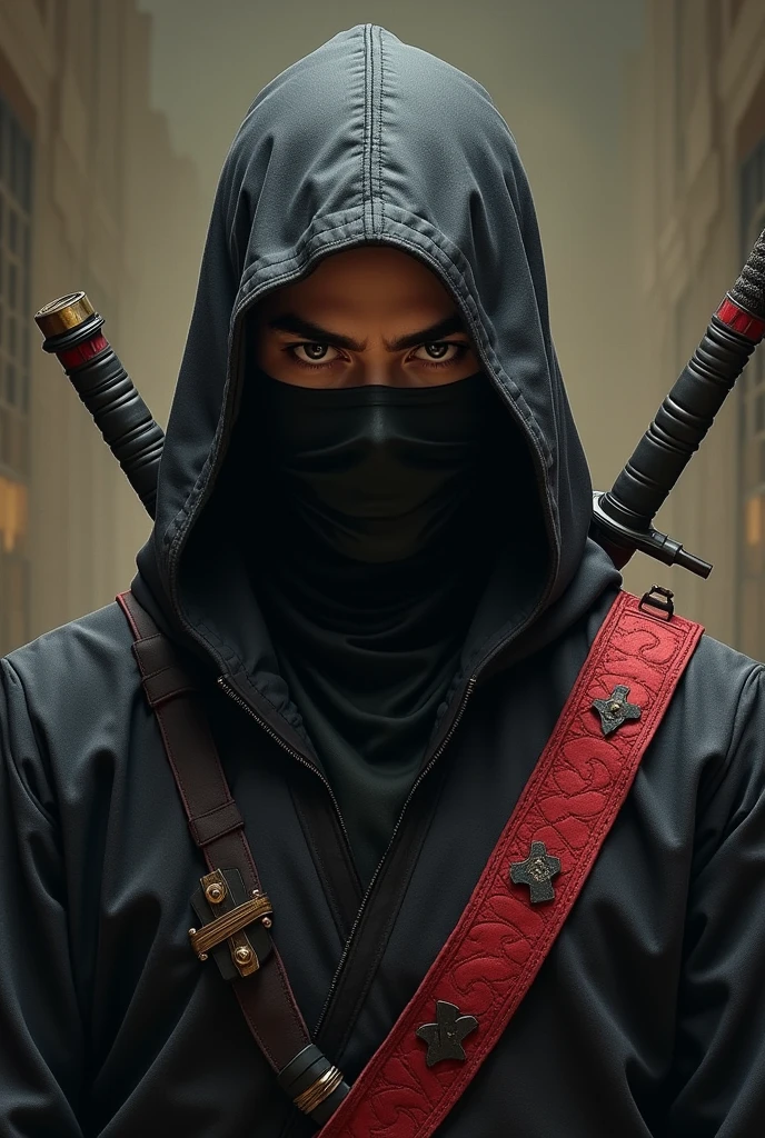 Japanese ninja, portraite, realisitic, illustration 