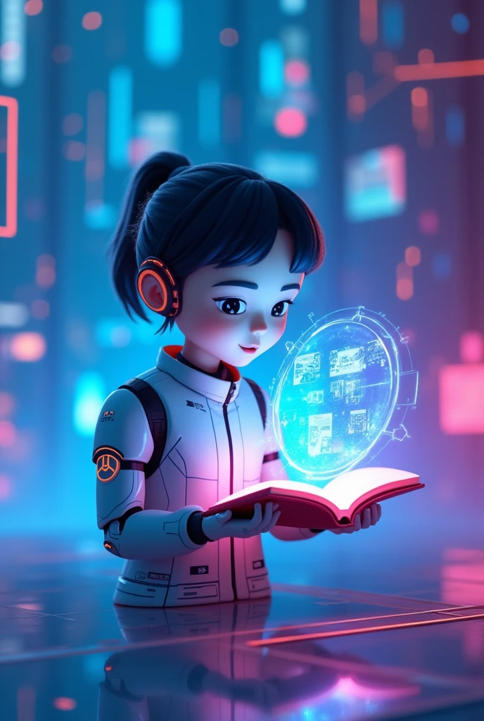 An animated, futuristic character (perhaps a cartoonish avatar) holding a glowing book or a holographic screen displaying a captivating scene. The background could be a blend of vibrant digital patterns and abstract shapes, giving a high-tech, imaginative feel.
Use bright and engaging colors such as blues, purples, and neon accents to convey a sense of advanced technology and creativity.
Aim for a sleek, modern look with clean lines and a touch of whimsical animation to reflect both the AI and storytelling aspects of your channel.