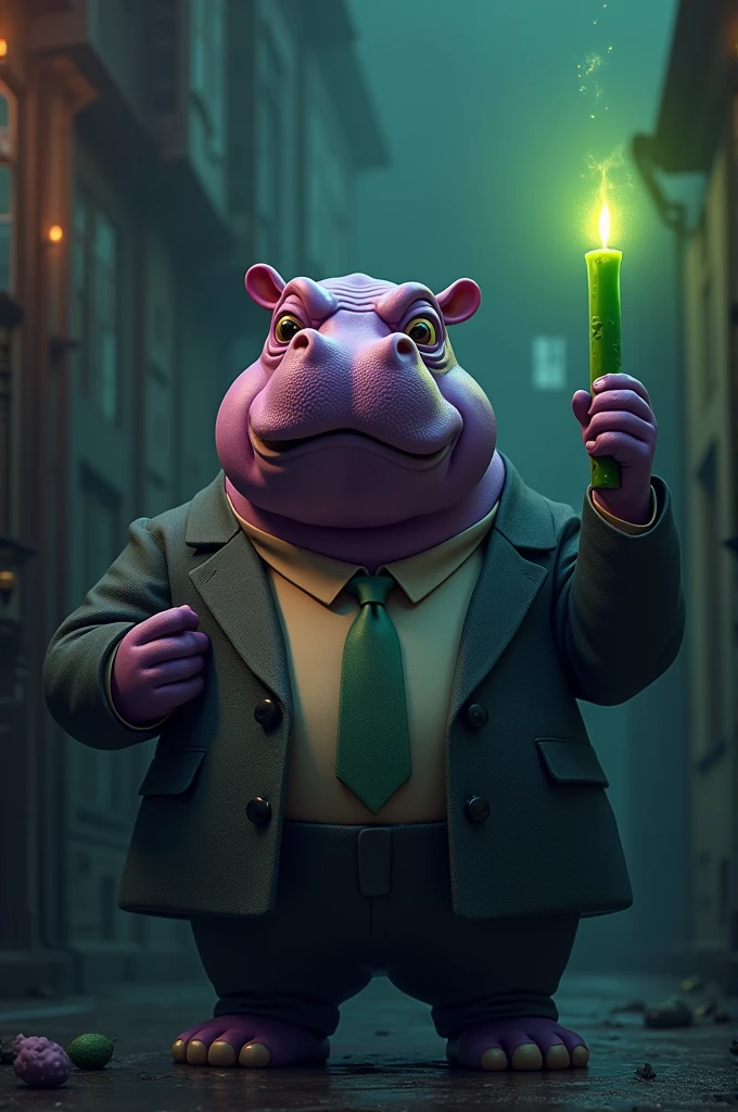 Landlord purple hippo with green candle