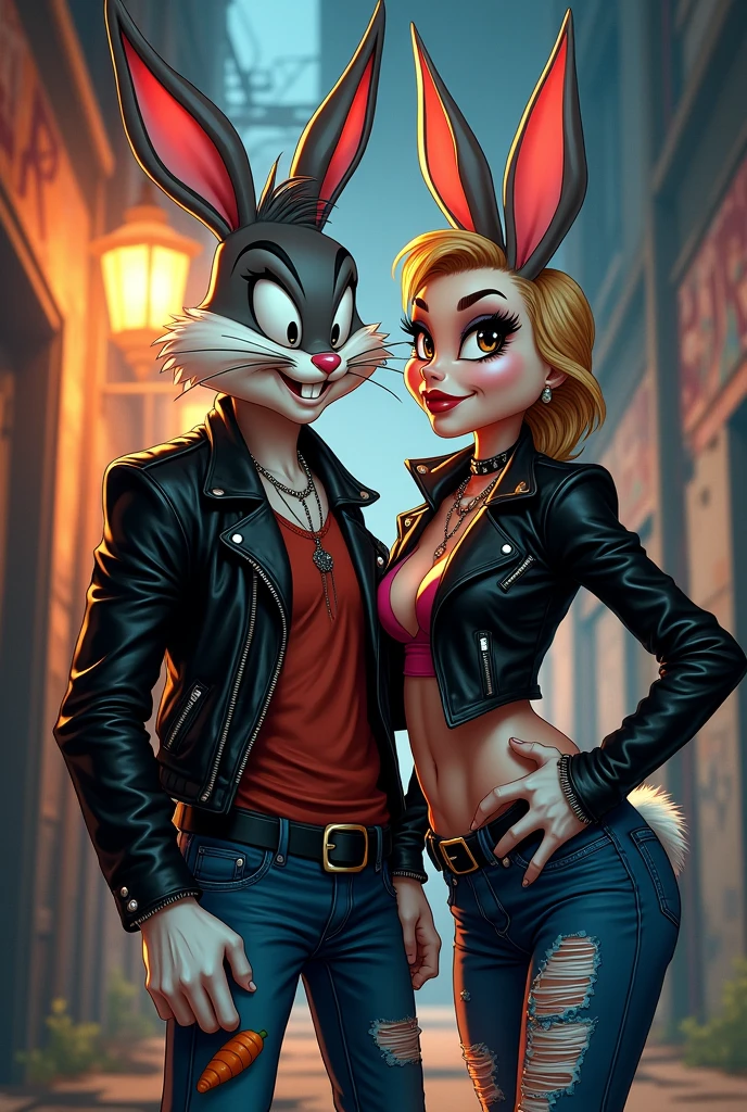 Bugs Bunny and Lola Bunny rocker style rabbit couple