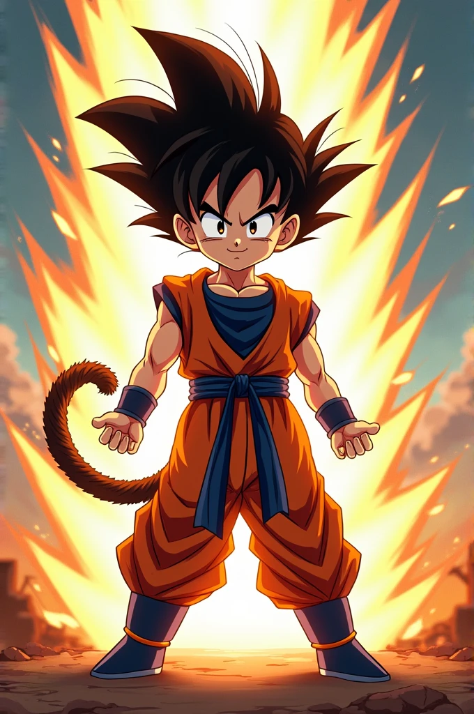 boy ,Messy hair,super saiyan with tail,dragon ball super drawing style