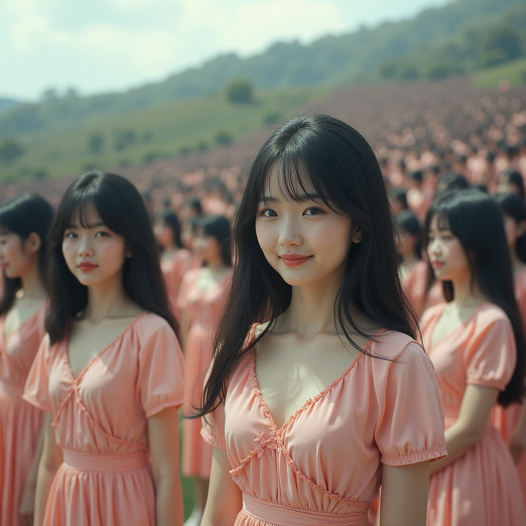 (((((Japanese Clone girls=Myself)))))), (((Best Super High quality Myself Clone girls Raw Photography Art))), (16K, Highest quality, Ultra-high resolution, RAW Photos), (((It&#39;s so unrealistic., With unparalleled depiction, With an unfathomable sight, An unprecedented and shocking worldview, Clone girls in a world of mass reproduction, Ultra-realistic))), (((Japanese, woman, 20yo, Saito-Asuka))), (Small face, ((Thick black hair, Semi-long hair))), ((V-neck short-sleeve dress)), (((((Very detailed美しい女体, Accurate body structure, Very detailed完璧な, Super busty body with very large breasts, Clearly emphasizes cleavage))))), (((Dark Eyes, Mature face, Cute Smile, A gentle gaze))), (((Her happy and smiling expression is so cute))), ((((((((Very detailed分身増殖描写, ((1girl→Myself cloning→1,000,000,000,000,000,000,000,000,000,000,000,000,000,000,000,000,000,000,000,000Myself Clone girls)))))))))), ((((((((Very detailed, The precise depiction of the proliferation of Myself Clone girls, ((With the perfectly identical bodies of Myself clone girls, With the exact same face as the Myself clone girls, With the exact same hairstyle as the Myself clone girls, In the exact same clothes as the girls who are my clones, Perfectly the same height as the Myself clone girls, Super big breasts, just like the Myself clone girls)))))))))), (((Myself clone girls only))), (((Multiple pairs, Very detailed depiction, (Myself clone girls hug each other, Myself clone girls assemble, Fun conversations with fellow Myself clone girls, A fun conversation between Myself clone girls, Myself clone girls holding hands, Walking with lots of Myself clone girls)))), (((Everyone looks at the camera))), (((Unbelievably crowded, Transcendent Myself clone girls intimately, Countless Myself clone girls surround you in 360 degrees))), (Bright, soft sunlight), (((Very wide field of view, Very detailed, Detailed ultra-perspective depiction with clear depth, super wide top view))), (((((Landscape with a curved slope))))), (((Very photographic and detailed depiction, Myself clone girls will multiply infinitely and fill the surroundings from one side to the horizon with their bodies tightly packed together without any gaps., A scene of endless Myself clone girls and a fun atmosphere))), (Focus on the average value of the image)