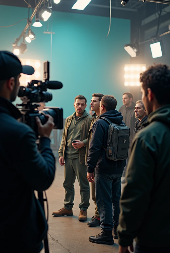 Rehearsal in film making with a crew of people