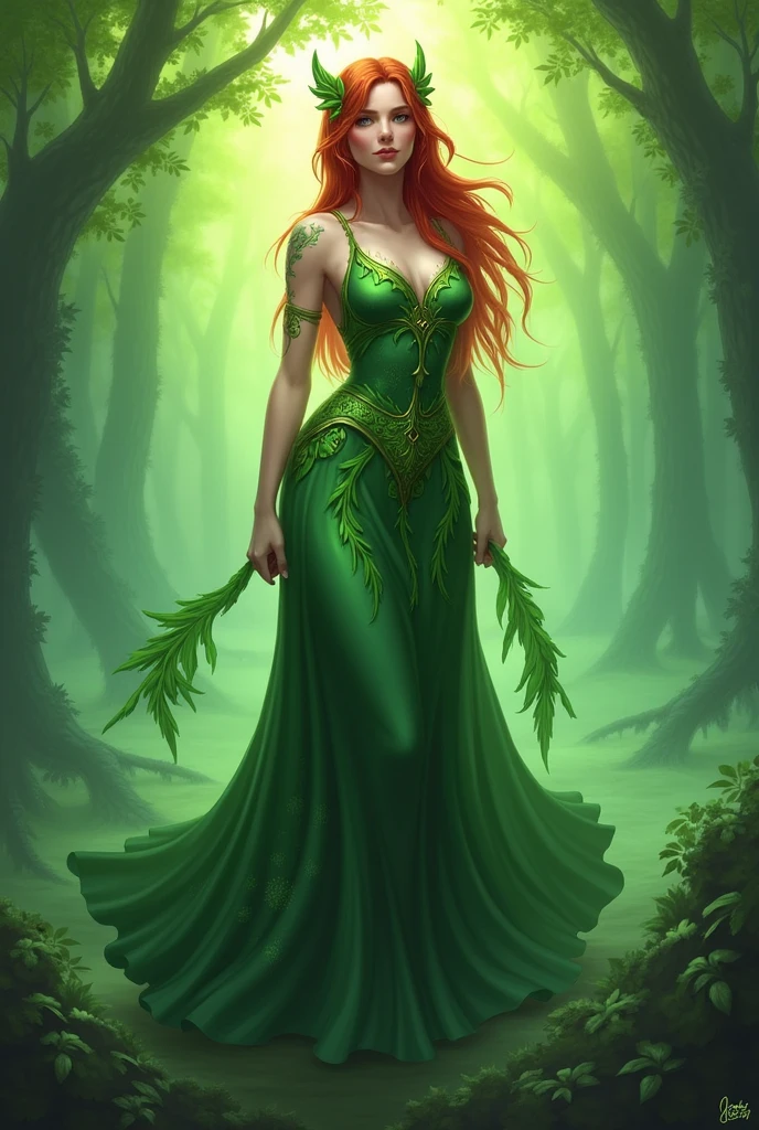 I create 2D art, Keyleth vox machina, bottomless green dress, leaf details, without criticism