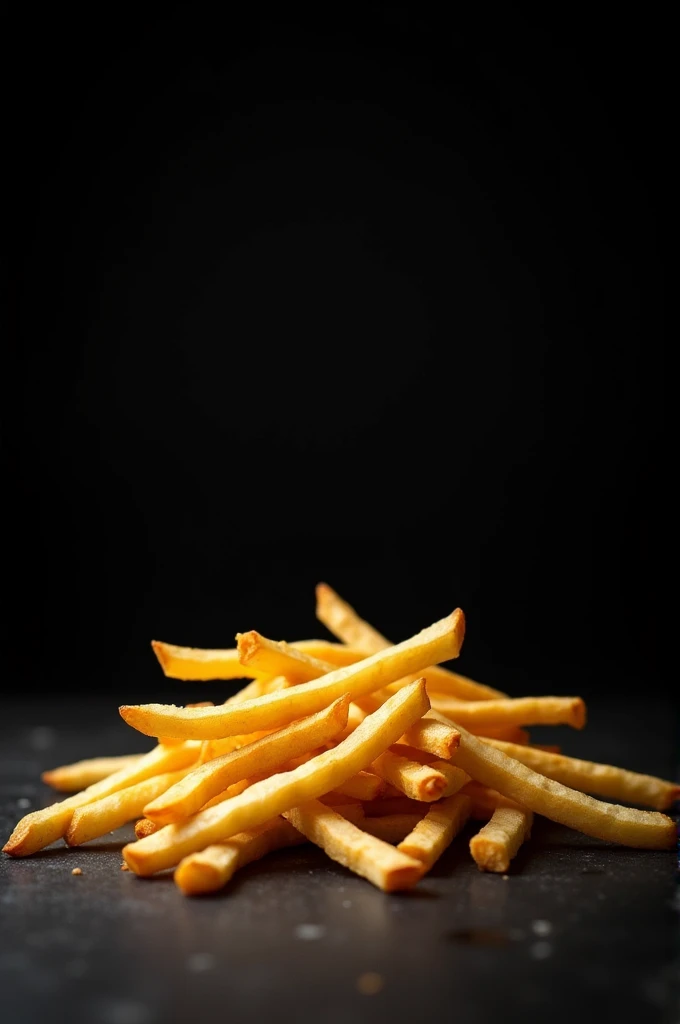 Some fries with a black background