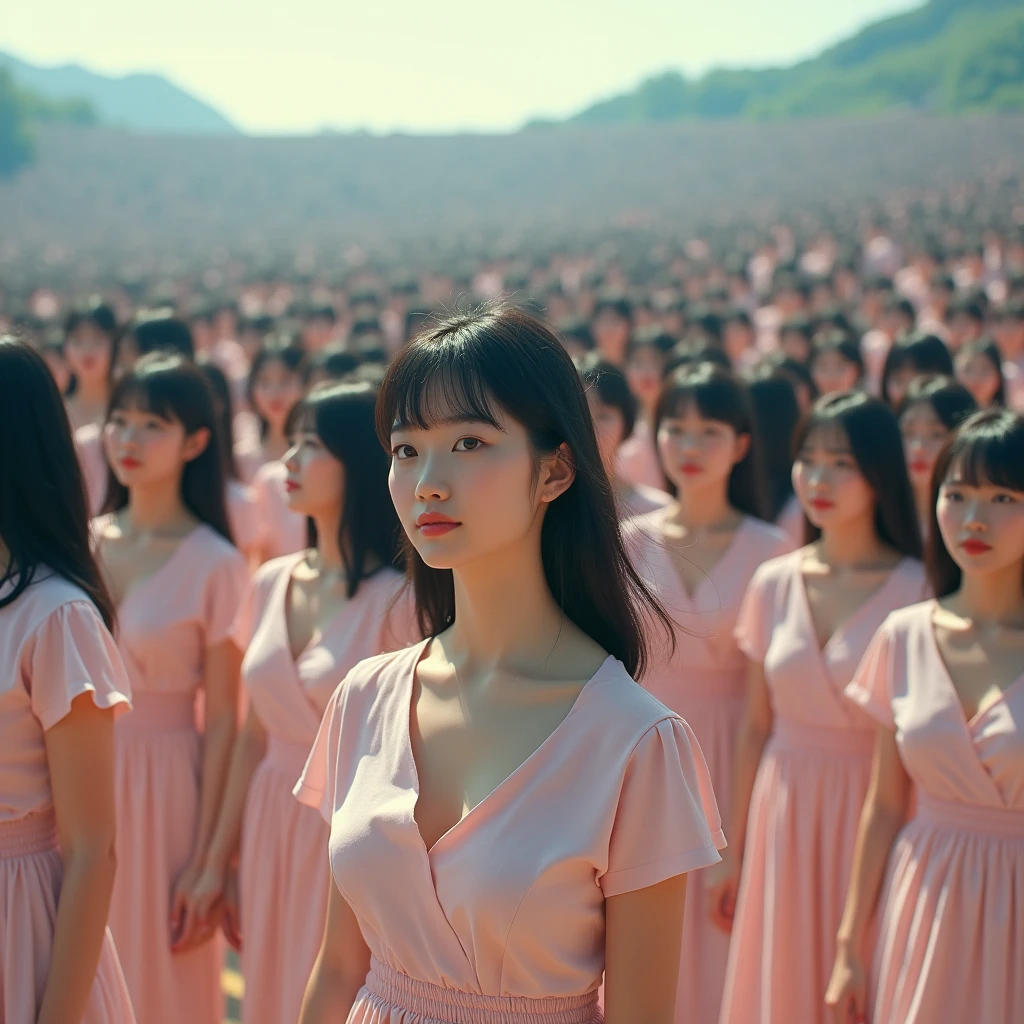 (((((Japanese Clone girls=Myself)))))), (((Best Super High quality Myself Clone girls Raw Photography Art))), (16K, Highest quality, Ultra-high resolution, RAW Photos), (((It's so unrealistic., With unparalleled depiction, With an unfathomable sight, An unprecedented and shocking worldview, Clone girls in a world of mass reproduction, Ultra-realistic))), (((Japanese, woman, 20yo, Saito-Asuka))), (Small face, ((Thick black hair, Semi-long hair))), ((V-neck short-sleeve dress)), (((((Very detailed美しい女体, Accurate body structure, Very detailed完璧な, Super busty body with very large breasts, Clearly emphasizes cleavage))))), (((Dark Eyes, Mature face, Cute Smile, A gentle gaze))), (((Her happy and smiling expression is so cute))), ((((((((Very detailed分身増殖描写, ((1girl→Myself cloning→1,000,000,000,000,000,000,000,000,000,000,000,000,000,000,000,000,000,000,000,000Myself Clone girls)))))))))), ((((((((Very detailed, The precise depiction of the proliferation of Myself Clone girls, ((With the perfectly identical bodies of Myself clone girls, With the exact same face as the Myself clone girls, With the exact same hairstyle as the Myself clone girls, In the exact same clothes as the girls who are my clones, Perfectly the same height as the Myself clone girls, Super big breasts, just like the Myself clone girls)))))))))), (((Myself clone girls only))), (((Multiple pairs, Very detailed depiction, (Myself clone girls hug each other, Myself clone girls assemble, Fun conversations with fellow Myself clone girls, A fun conversation between Myself clone girls, Myself clone girls holding hands, Walking with lots of Myself clone girls)))), (((Everyone looks at the camera))), (((Unbelievably crowded, Transcendent Myself clone girls intimately, Countless Myself clone girls surround you in 360 degrees))), (Bright, soft sunlight), (((Very wide field of view, Very detailed, Detailed ultra-perspective depiction with clear depth, super wide top view))), (((((Where there is a curved slope))))), (((Very photographic and detailed depiction, Myself clone girls will multiply infinitely and fill the surroundings from one side to the horizon with their bodies tightly packed together without any gaps., A scene of endless Myself clone girls and a fun atmosphere))), (Focus on the average value of the image)