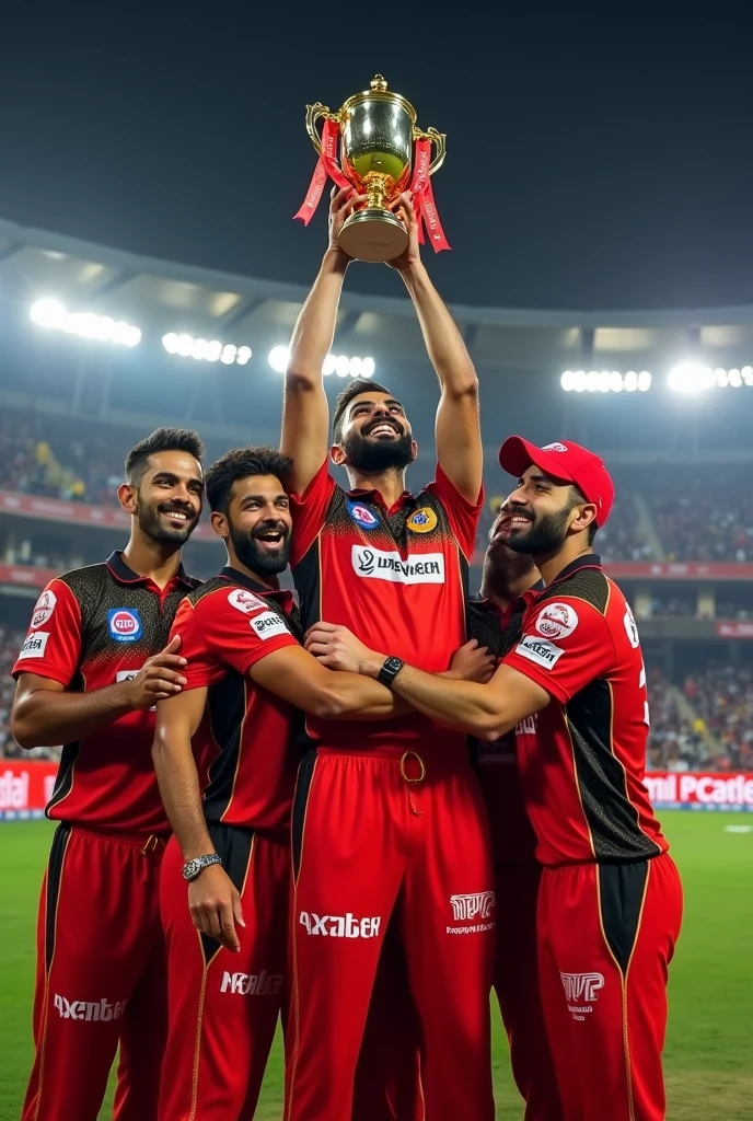 Virat kohli with ipl cup with rcb whole team