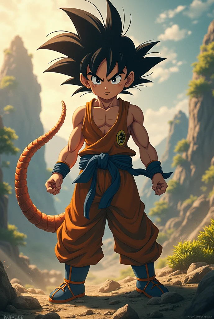 boy ,bristly hair,with tail,dragon ball universe,higher instinct