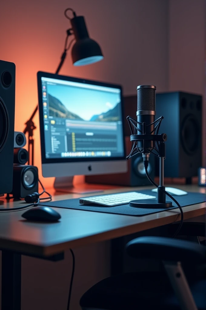 Studio type image with pc and mike