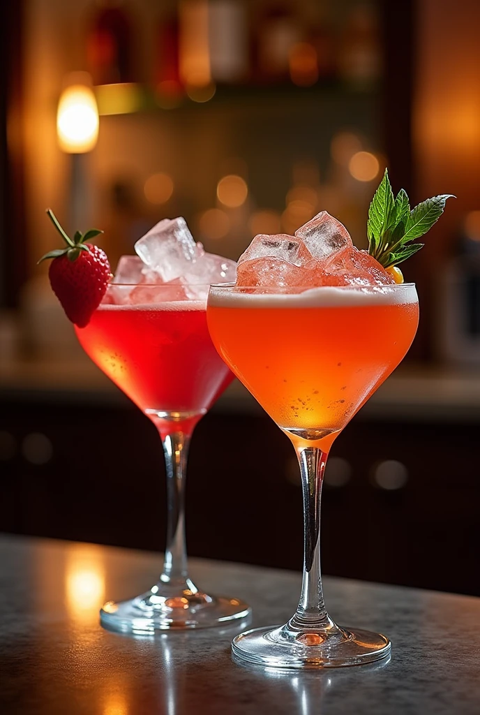 Two beautiful cocktails in the heart sized