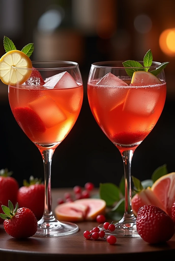 Two beautiful cocktails in the heart sized