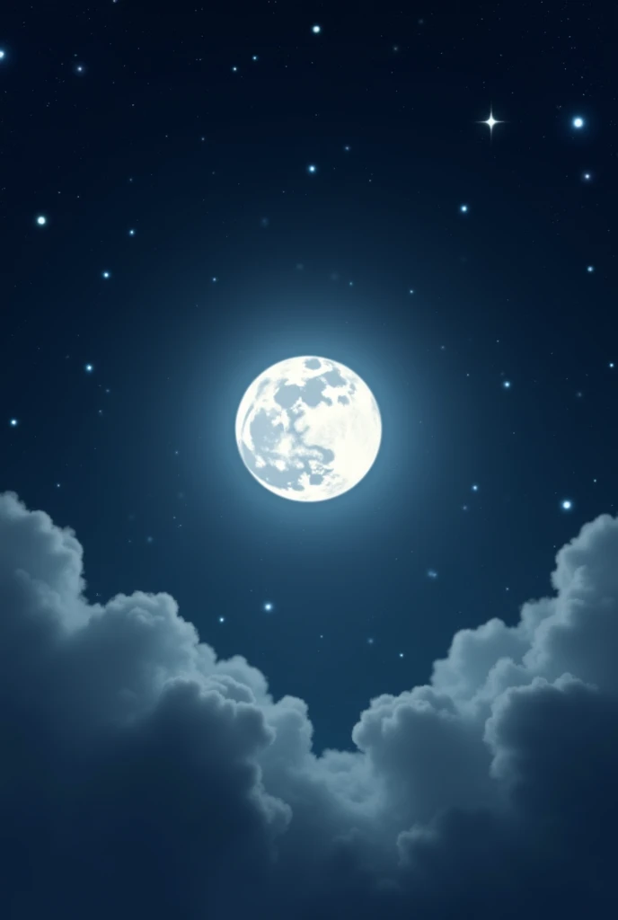 Shining moon with small clouds and many of stars