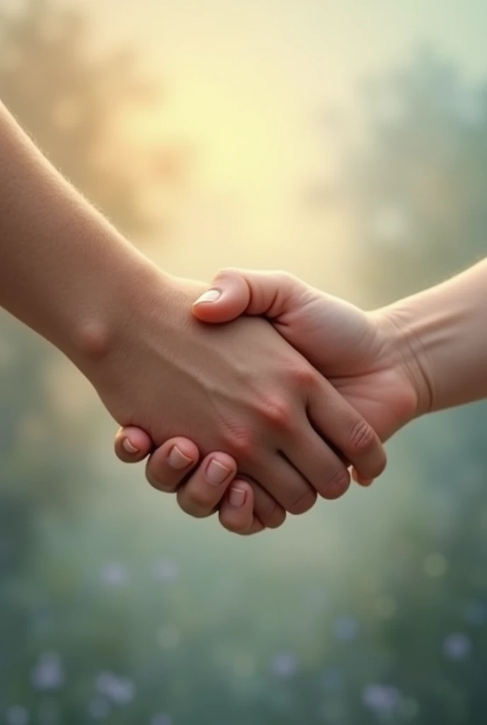 A pair of hands holding each other gently, symbolizing trust and support, set against a serene background