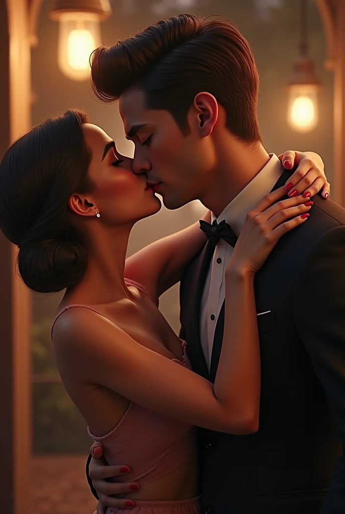 A  hot girl kissing N latter  handsome boy 