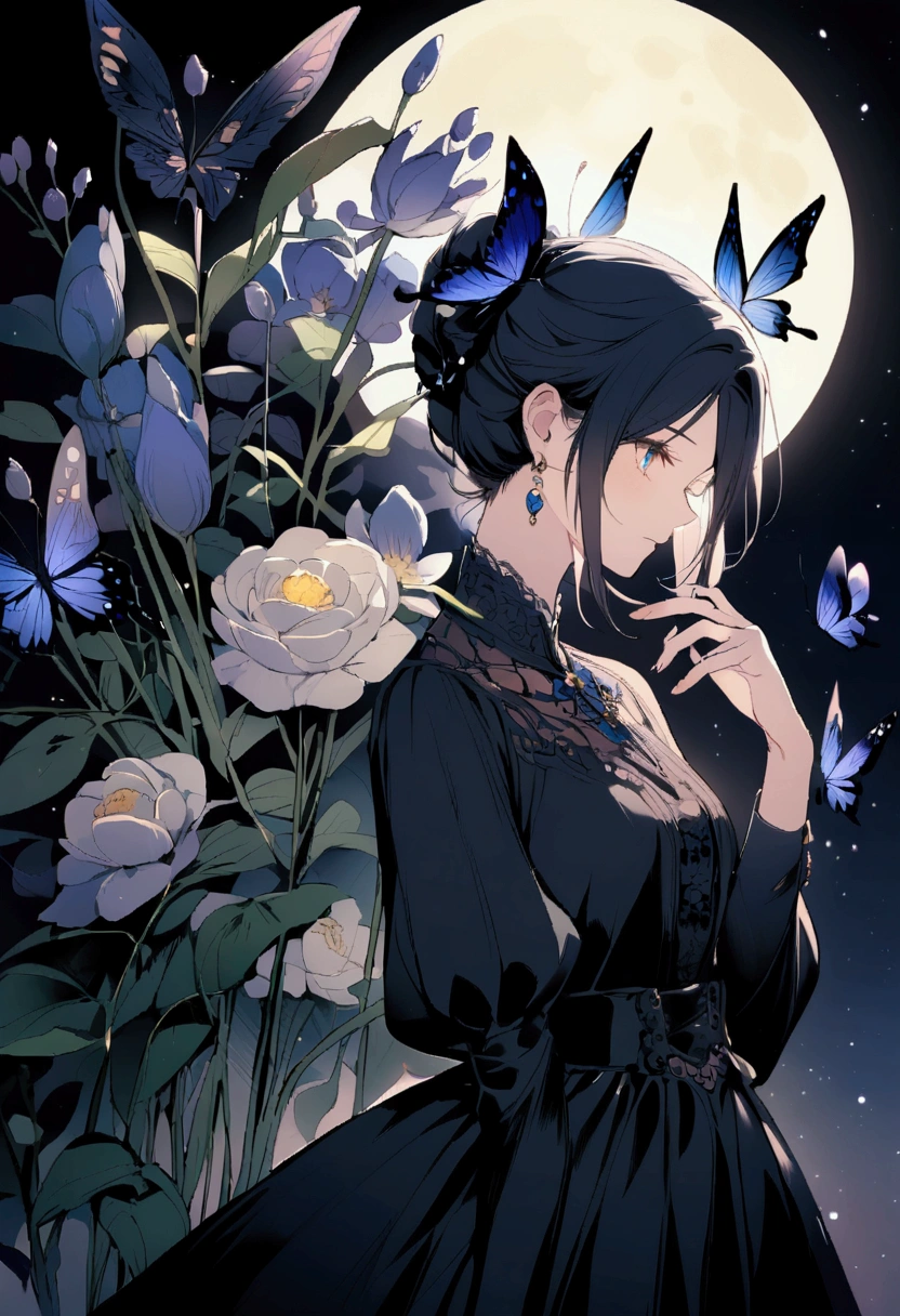  boy catch butterfly to the garden night full moon