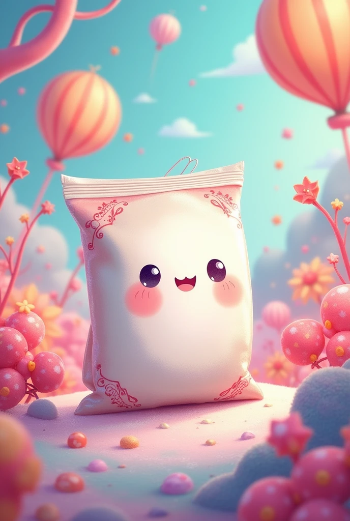 petit sachet de poudre blanche en style cartoon