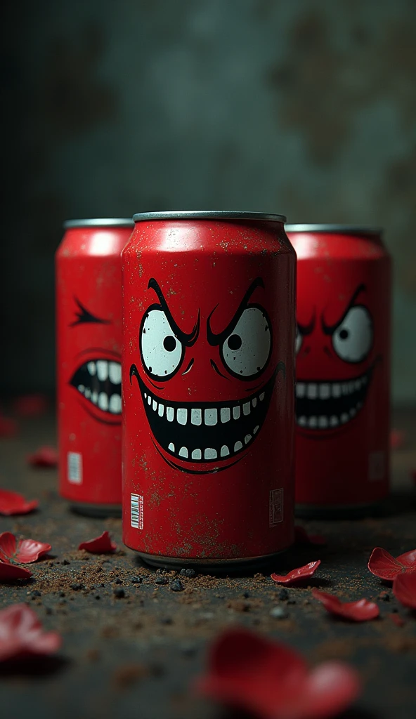 cans coca cola,smiling, disingenuousness, cruel, dark