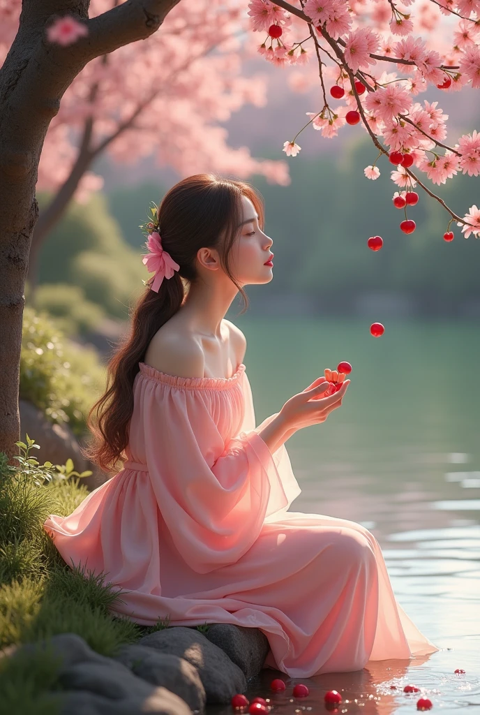 Blackpink&#39;s Rosie sitting by the river picking cherries