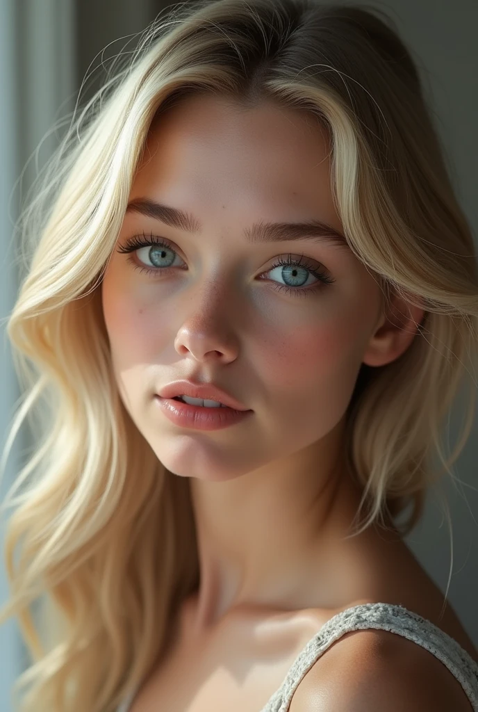 Blonde woman with blue eyes realistic
