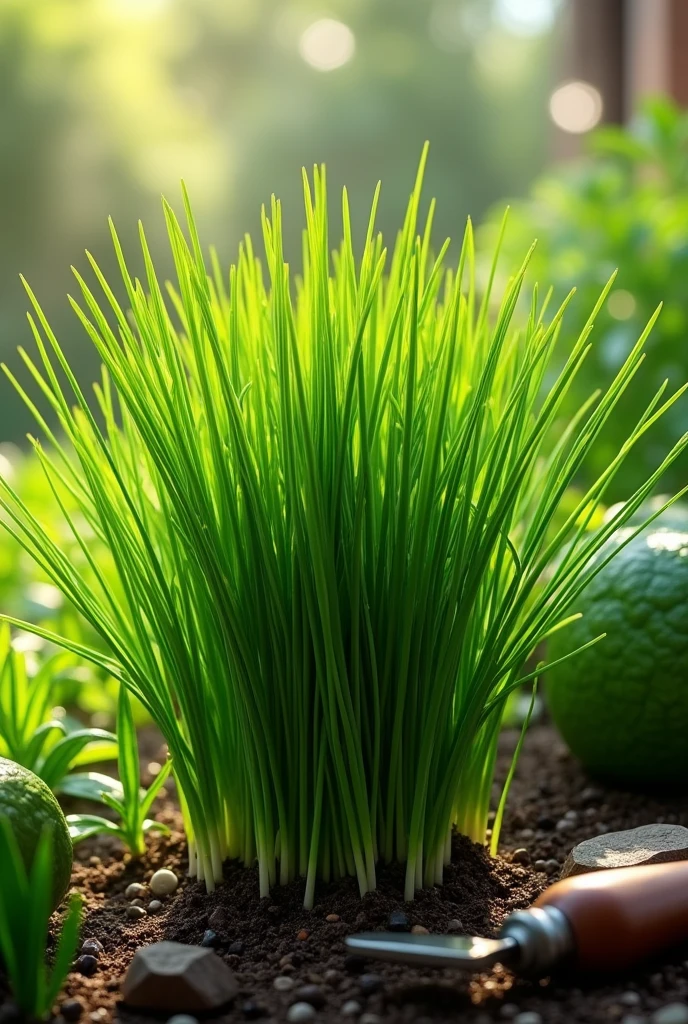 Grow chives with a hand-held cutter and scissors 