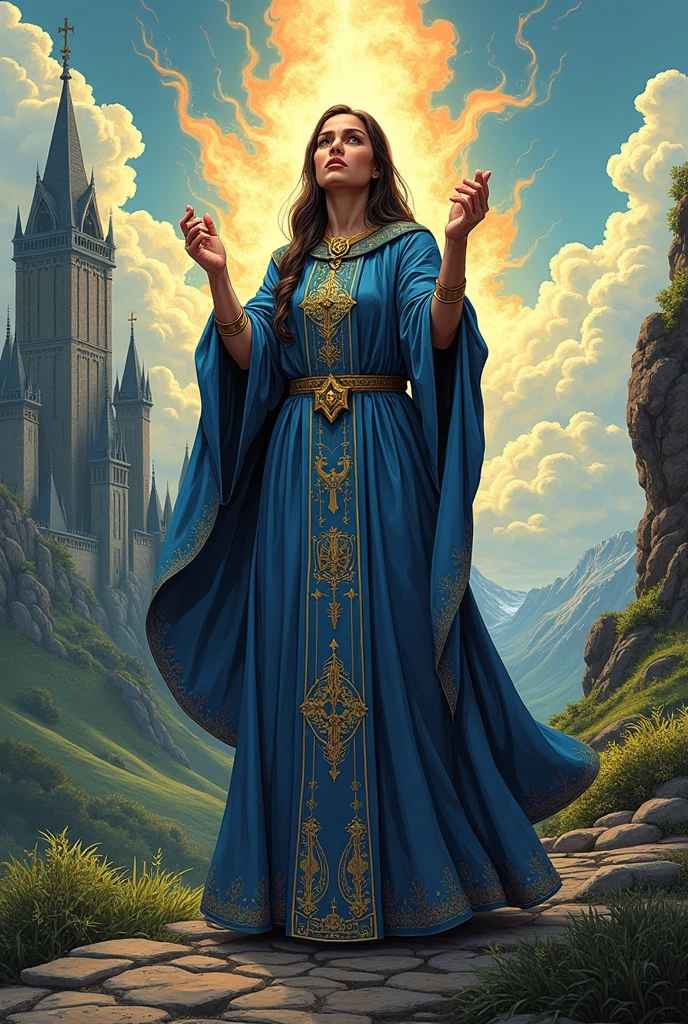 traditional comic art. d&d, clergywoman