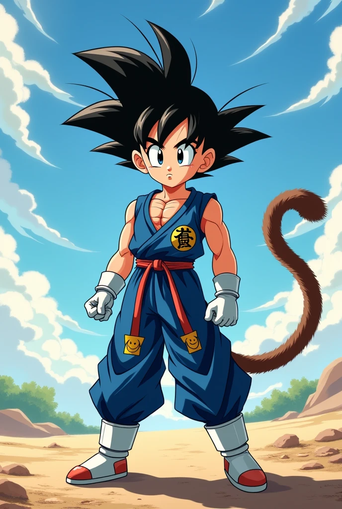 boy,,Bblack hair,monkey tail,Saiyan fighting uniform