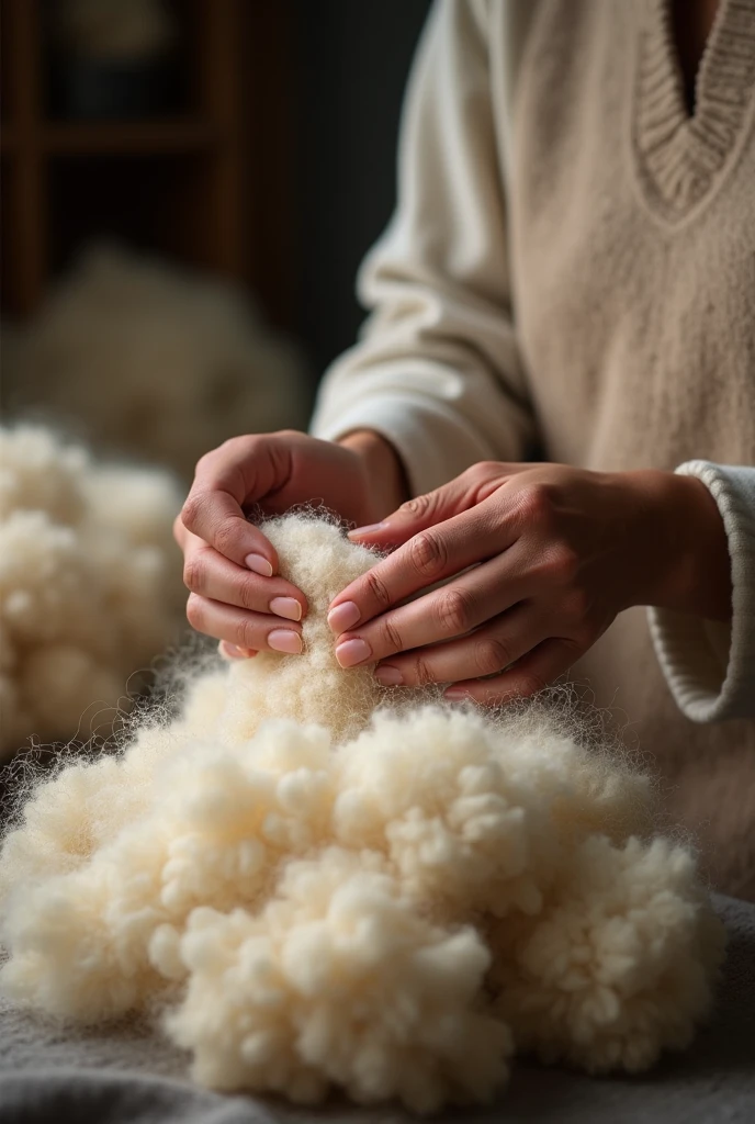 Wool pulling from woolen produts with hands