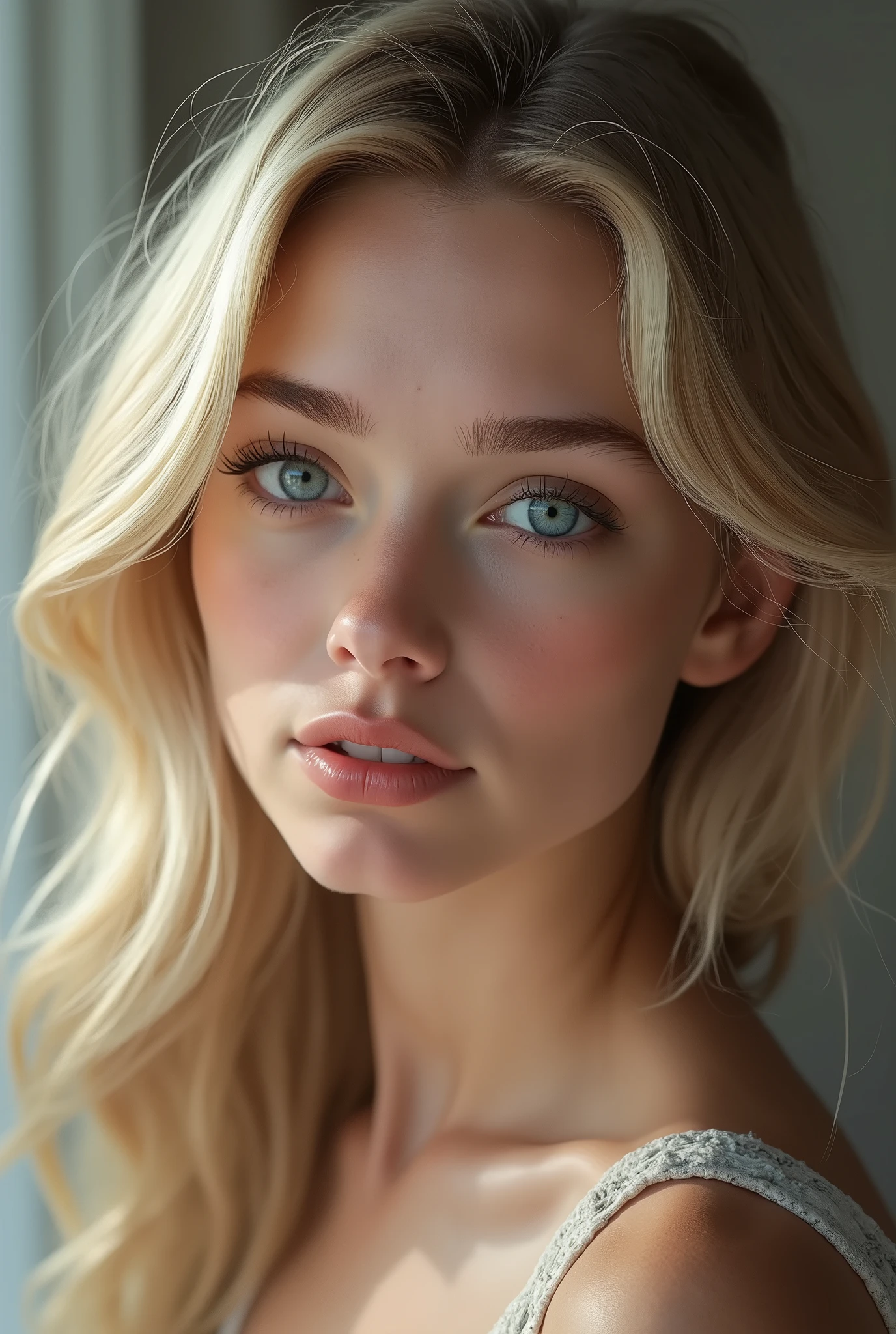 Blonde woman with blue eyes realistic