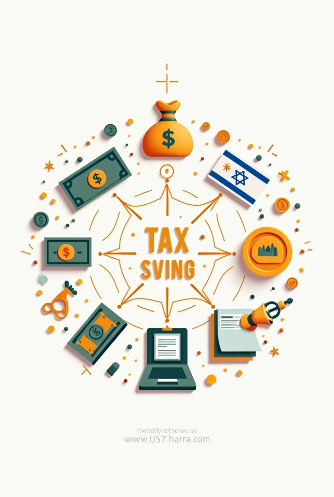 Hello AI, I would like to request an image related to 'Smart Tips for Tax Savings'. Please design a creative and visually appealing image with symbols like israeli's money, coins, keys, and any other financial elements that reflect the theme of saving money and financial management. Thank you in advance for your help!