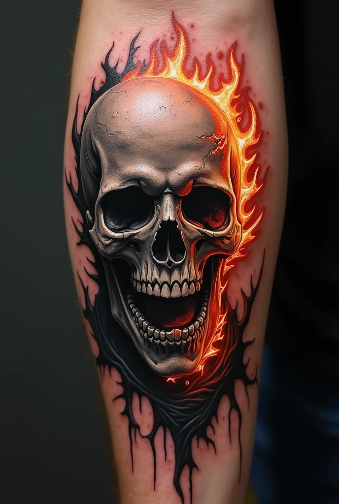 Ghost Rider Skin Tearing Tattoo 