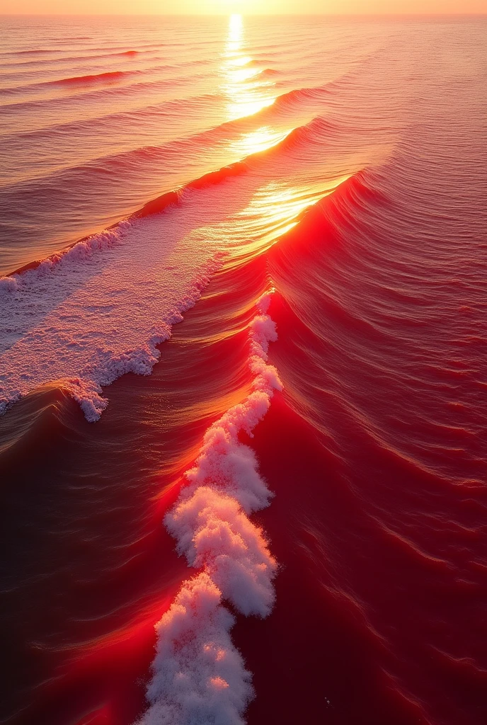 A beautiful shot of the Red Sea from birds eye, with its clear red color water with big wave glistening in the sunlight