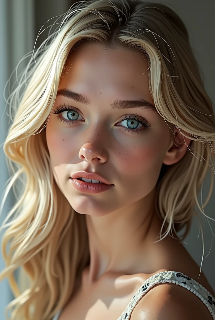 Blonde woman with blue eyes realistic