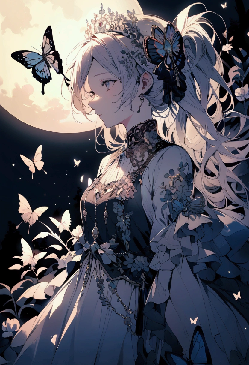boy catch butterfly to the garden night full moon