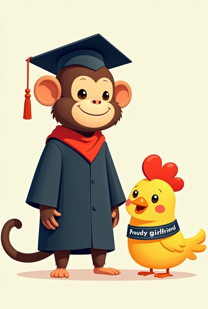 graduated monkey next to a little chicken with a band in the body that says proud girlfriend