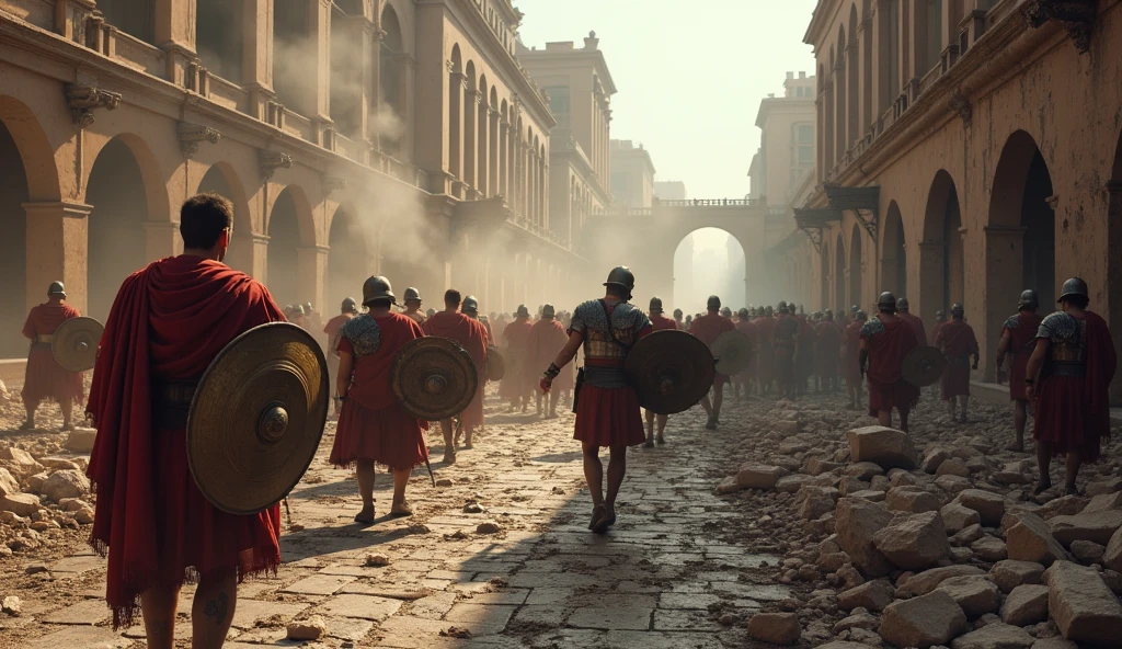 30 a.c; (masterpiece, best quality) destroyed city (Roma); Roman soldiers fighting in the streets