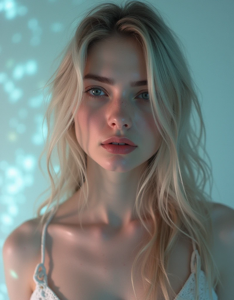 (Double Exposure Photography by Stanley Stellar and Josefa Pla Marco:1.2), award-winning photography, pale skin, evil slavic woman, long dark blond hair, upper body, aesthetic, dazzling atmosphere, atmospheric scattering, perfectly focused, f/22, symmetry and balance, artistic, infrared photography, outstanding details, (opal multi-color and opaque colors:0.1), ((artistic model pose for photo))
