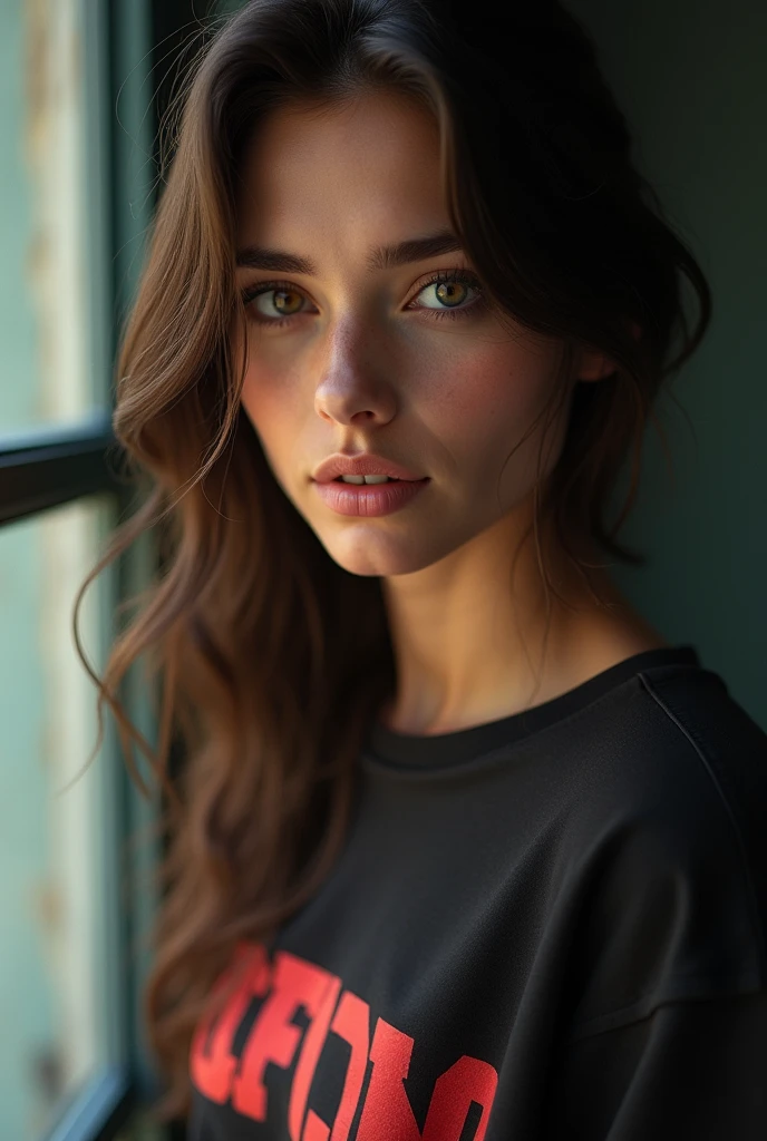 photo of (CyberDutch_V2:0.99), a woman as a sexy TikTok influencer, modelshoot style, (extremely detailed CG unity 8k wallpaper), photo of the most beautiful artwork in the world, professional majestic (photography by Steve McCurry), 8k uhd, dslr, soft lighting, high quality, film grain, Fujifilm XT3 sharp focus, f 5.6, High Detail, Sharp focus, dramatic, (wearing a punk t-shirt), (looking at viewer:1.2), (detailed pupils:1.3), (natural light), (closeup:1.2), (seductive)