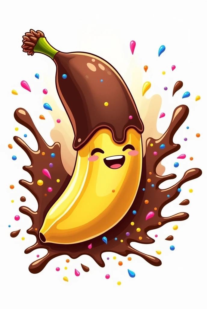 Choco banana logo with chocolate splash and colored sprinkles